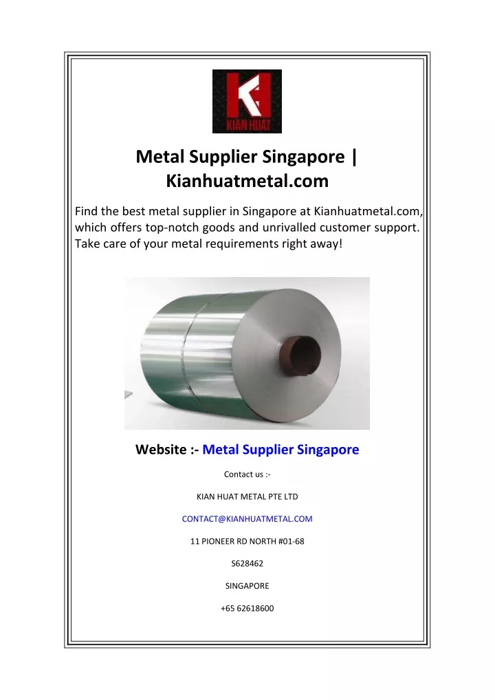 metal supplier singapore kianhuatmetal com