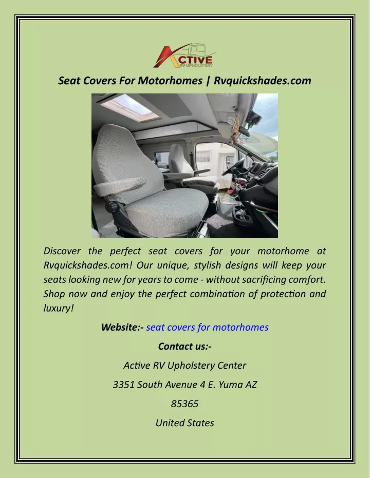 seat covers for motorhomes rvquickshades com
