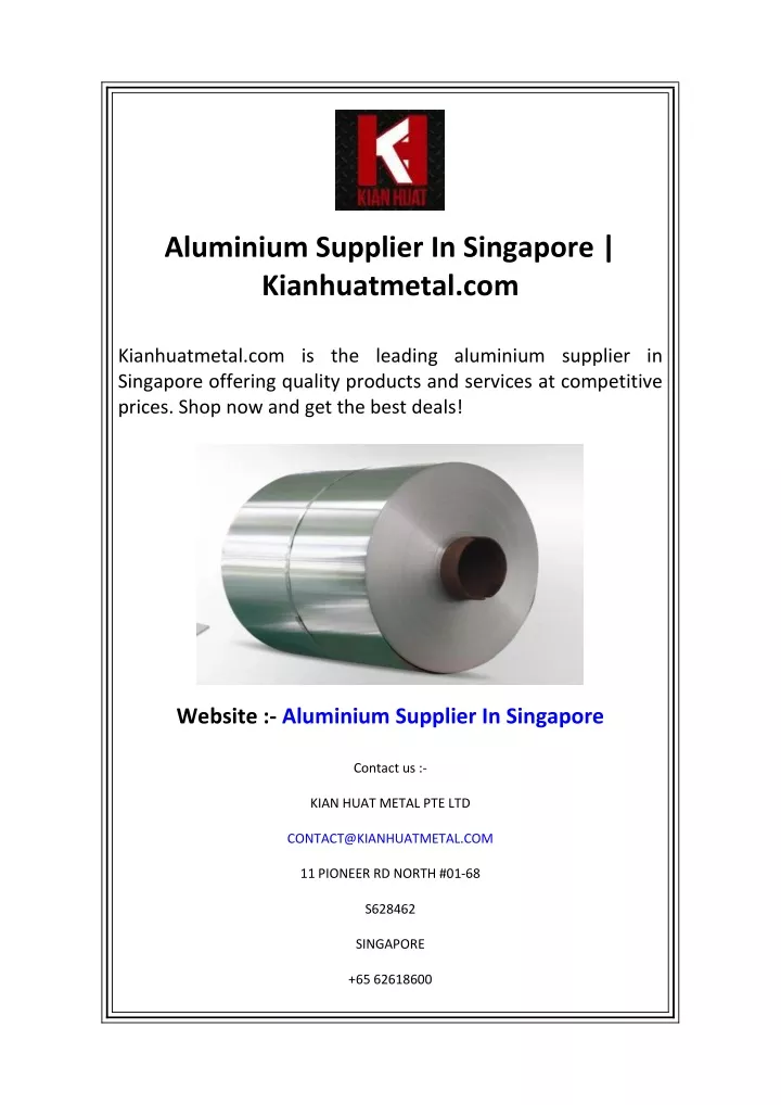 aluminium supplier in singapore kianhuatmetal com