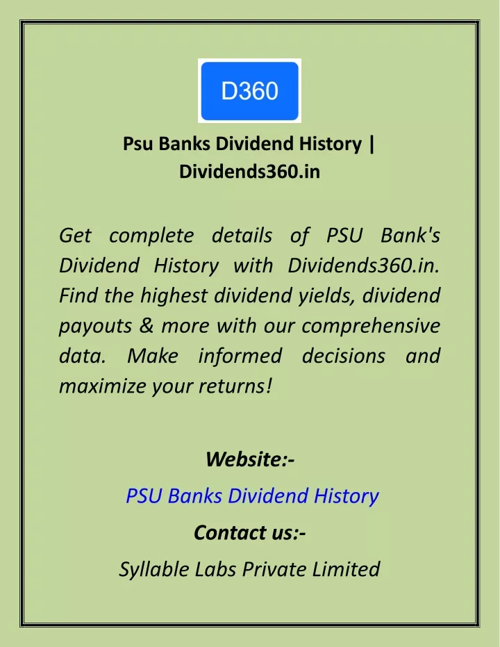 psu banks dividend history dividends360 in