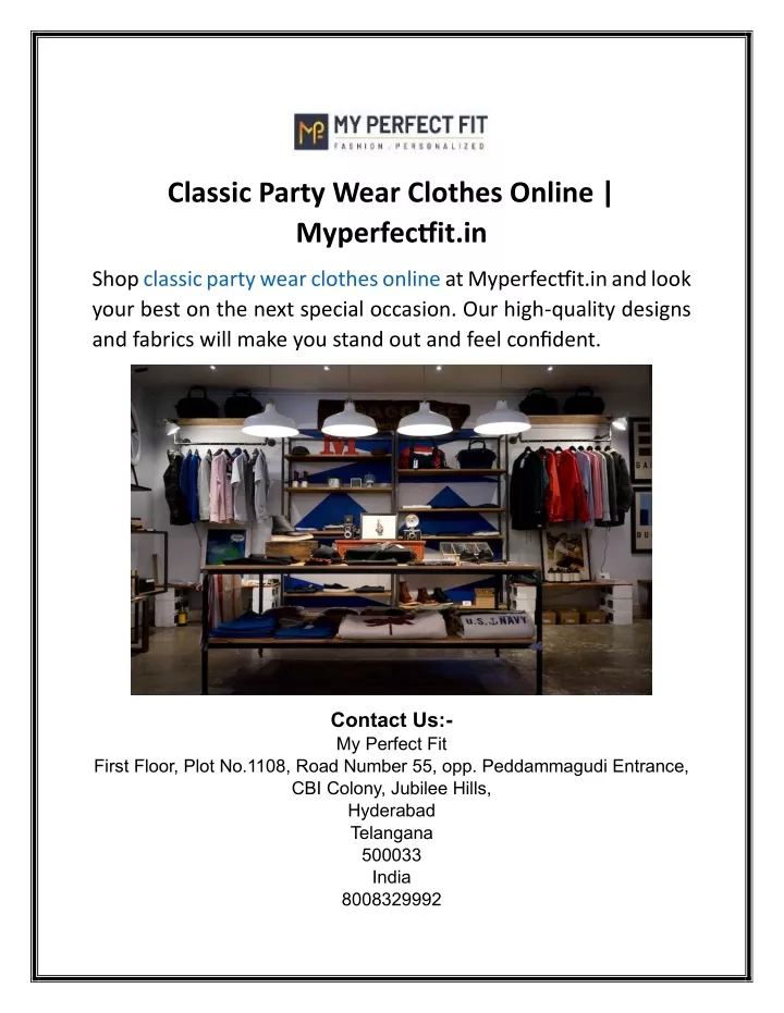 classic party wear clothes online myperfectfit in