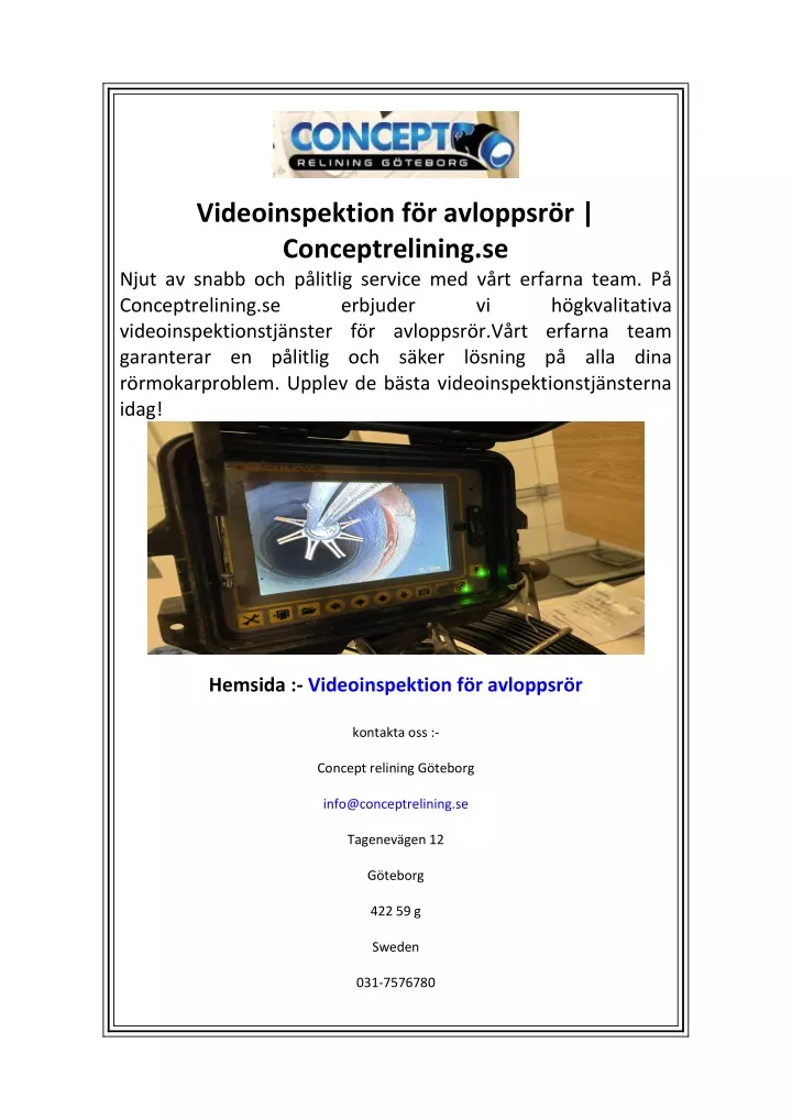 videoinspektion f r avloppsr r conceptrelining