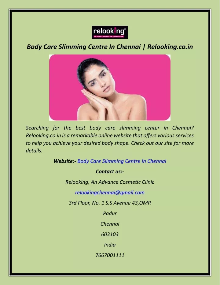 body care slimming centre in chennai relooking