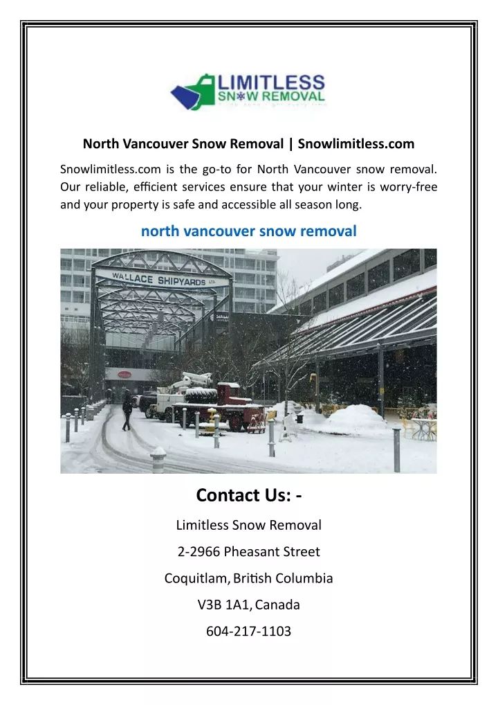 north vancouver snow removal snowlimitless com
