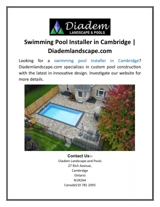 Swimming Pool Installer in Cambridge