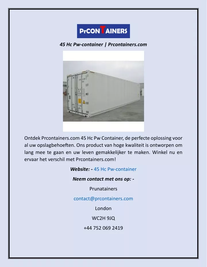 45 hc pw container prcontainers com