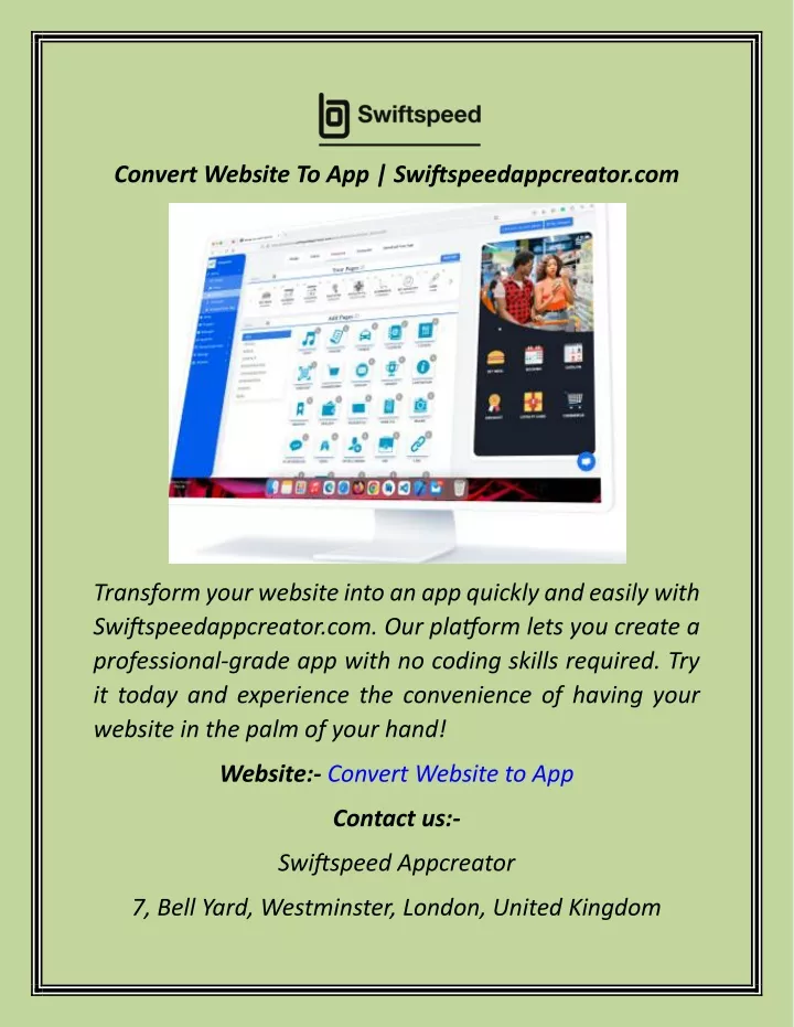 convert website to app swiftspeedappcreator com