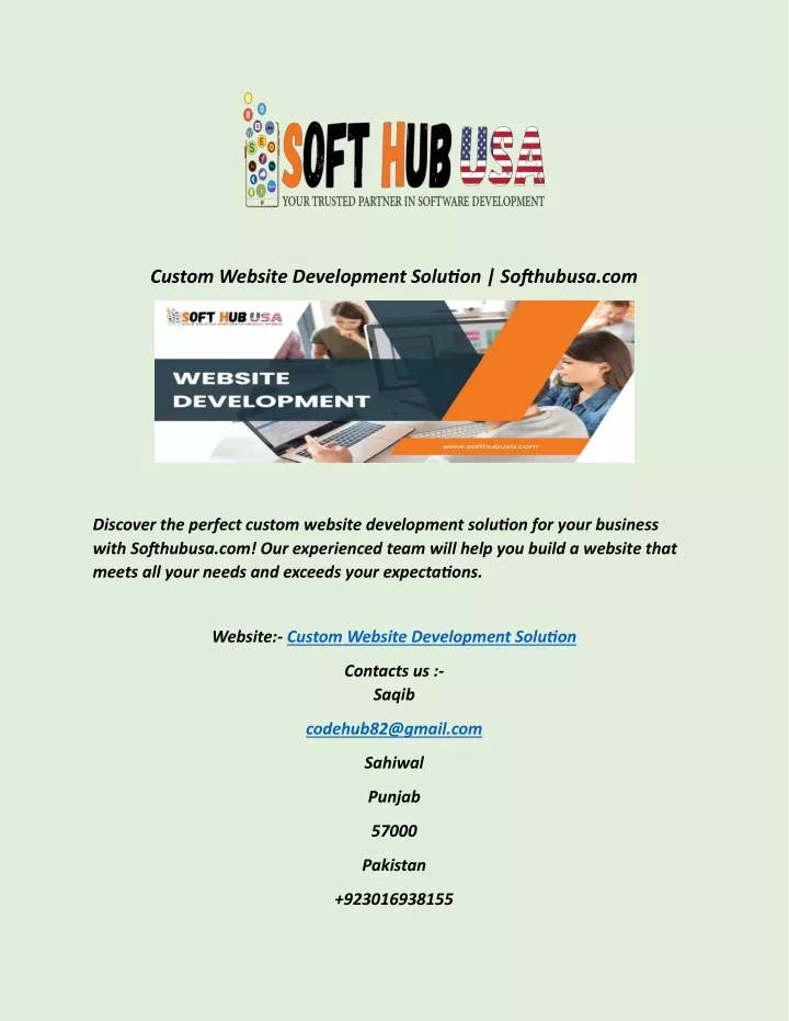 custom website development solution softhubusa com