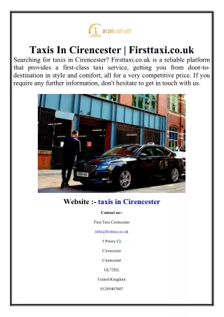 Taxis In Cirencester | Firsttaxi.co.uk