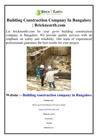 Building Construction Company In Bangalore | Bricknearth.com