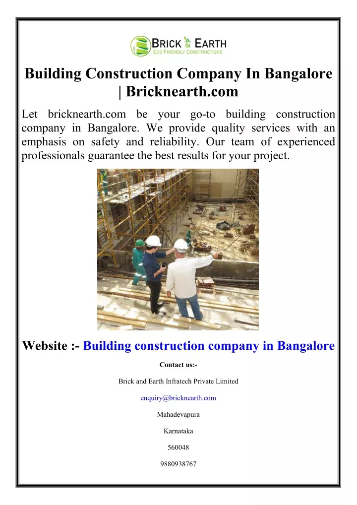 PPT - Building Construction Company In Bangalore | Bricknearth.com ...