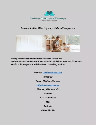 Communication Skills   Sydneychildrenstherapy com