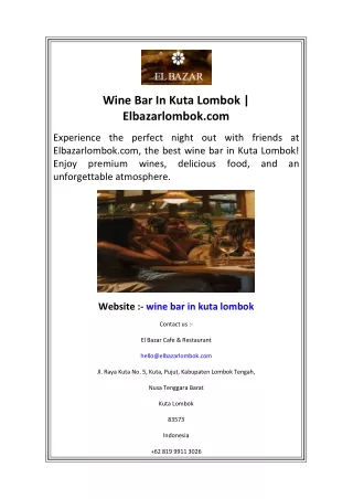 Wine Bar In Kuta Lombok  Elbazarlombok.com