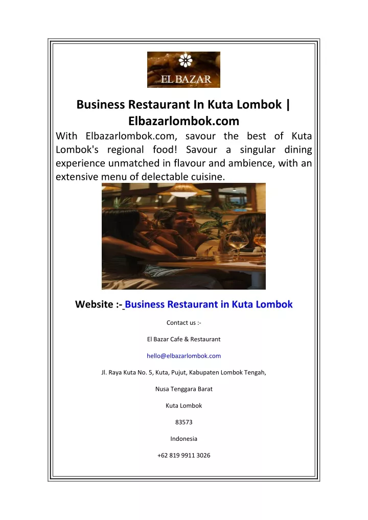 business restaurant in kuta lombok elbazarlombok