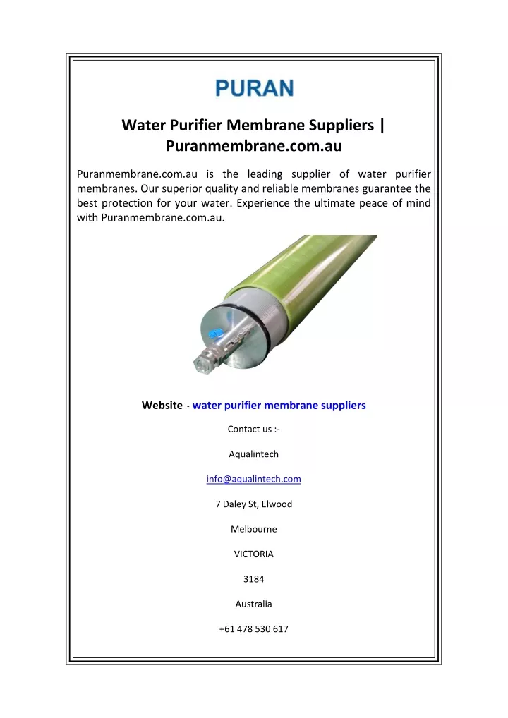 water purifier membrane suppliers puranmembrane