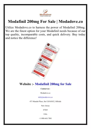 Modafinil 200mg For Sale | Modadove.co