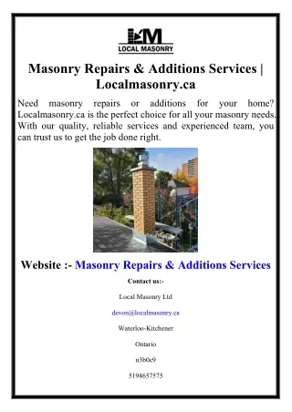 Masonry Repairs & Additions Services | Localmasonry.ca