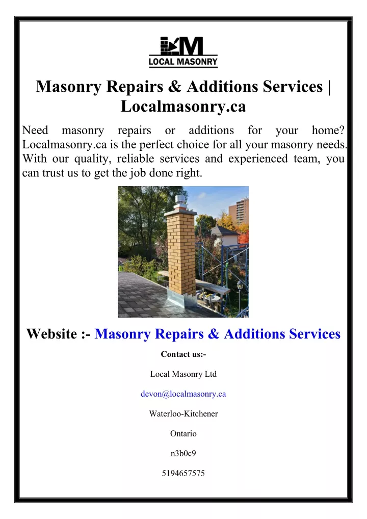masonry repairs additions services localmasonry ca