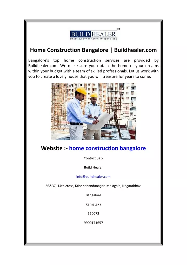 home construction bangalore buildhealer com