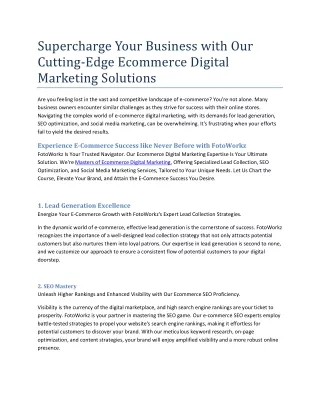 Supercharge Your Business with Our Cutting-Edge Ecommerce Digital Marketing Solutions