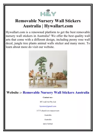 Removable Nursery Wall Stickers Australia | Hywallart.com