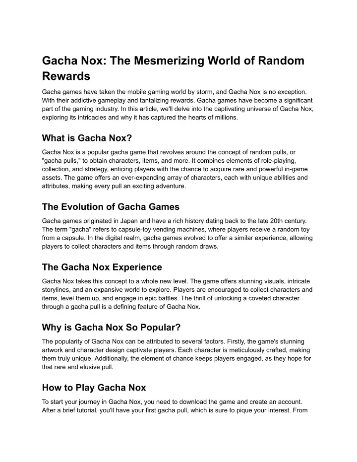 gacha nox the mesmerizing world of random rewards