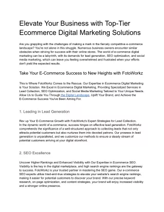 Elevate Your Business with Top-Tier Ecommerce Digital Marketing Solutions