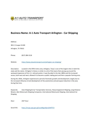 business name a 1 auto transport arlington
