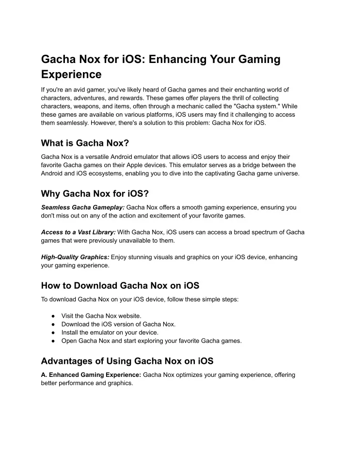 gacha nox for ios enhancing your gaming experience