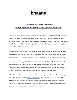 Dresses for Every Occasion Unveiling Bhaane India’s Fashionable Selection