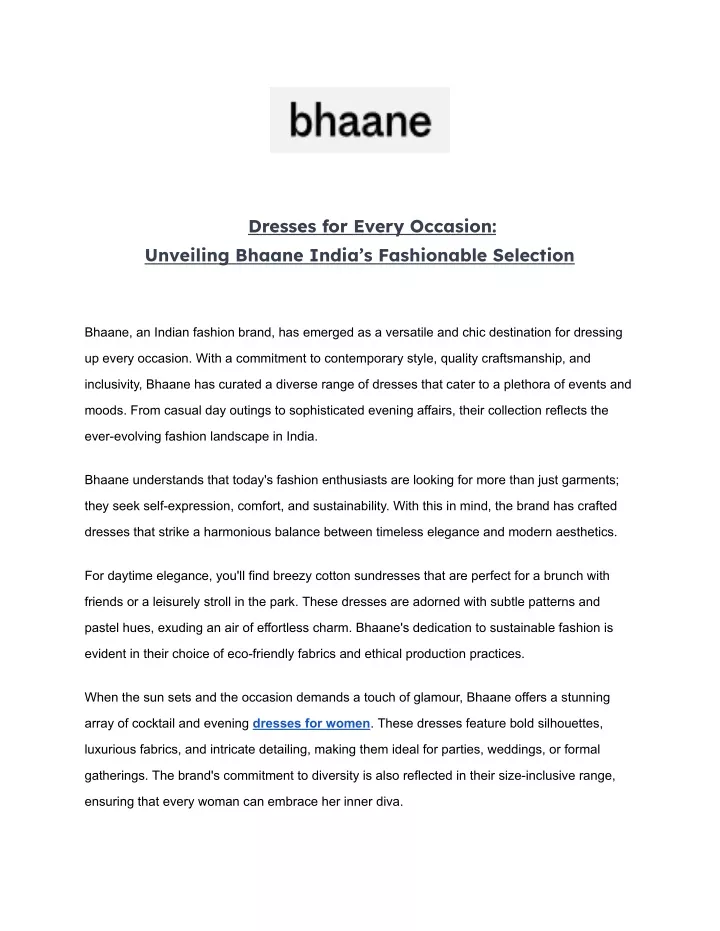 dresses for every occasion unveiling bhaane india