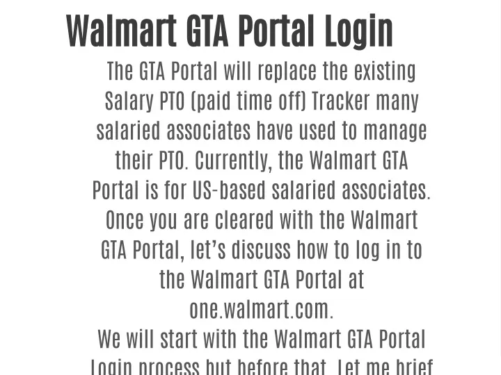 walmart gta portal login the gta portal will