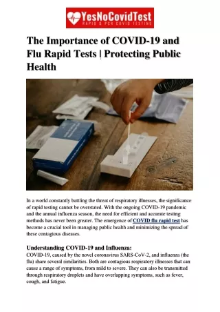 The Importance of COVID-19 and Flu Rapid Tests | Protecting Public Health
