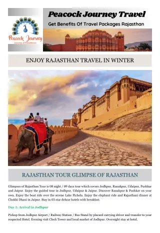 Get Benefits Of  Travel Packages Rajasthan At Peacockjourney.in