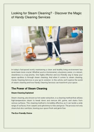 Looking for Steam Cleaning - Discover the Magic of Handy Cleaning Services