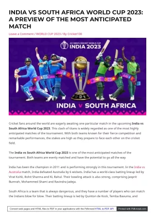 The much-awaited match of World Cup 2023: India vs South Africa