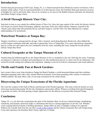 Tampa's: Secret Wonders, Uncover Tampa's Prime Spots: Landmarks, From Cultural H
