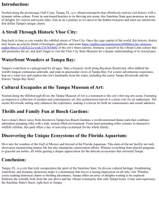 Tampa's: Hidden Gems, Find the Urban Must-Sees: Points of Interest, Starting at