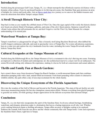 Tampa's: Secret Gems, Discover the City's Must-Sees: Landmarks, From Cultural Hu