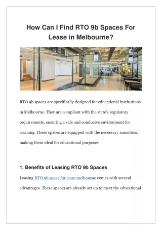 How Can I Find RTO 9b Spaces For Lease in Melbourne?