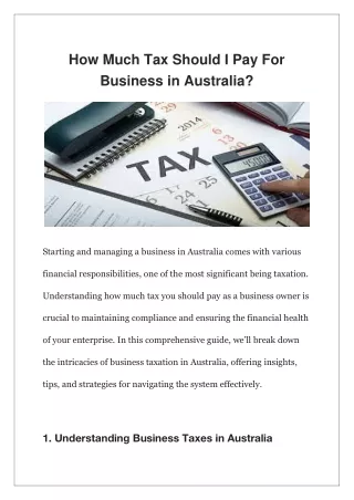 How Much Tax Should I Pay For Business in Australia?