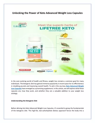 Unlocking the Power of Keto Advanced Weight Loss Capsules