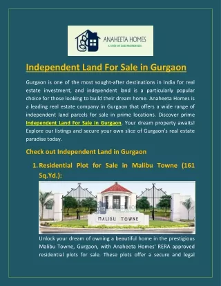 Independent Land For Sale in Gurgaon