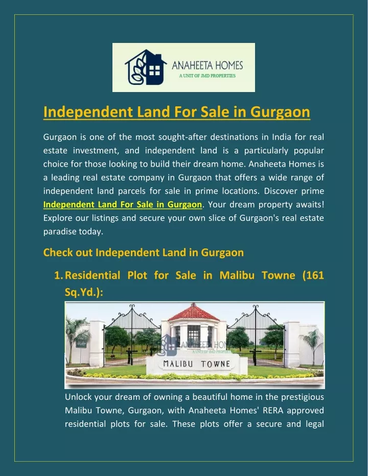 independent land for sale in gurgaon