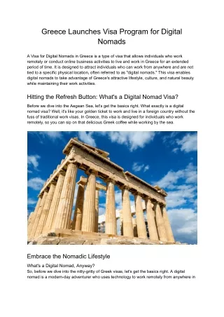 Visa for Digital Nomads in Greece