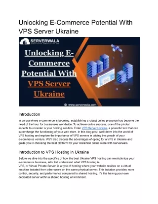 Unlocking e-commerce potential with VPS Server Ukraine