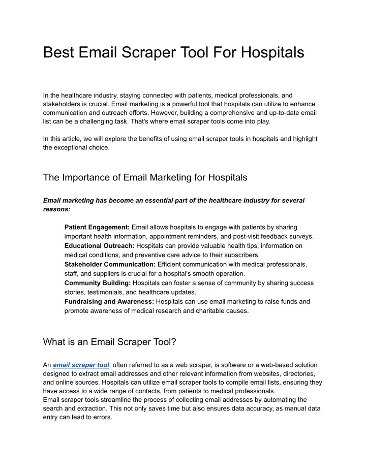 best email scraper tool for hospitals