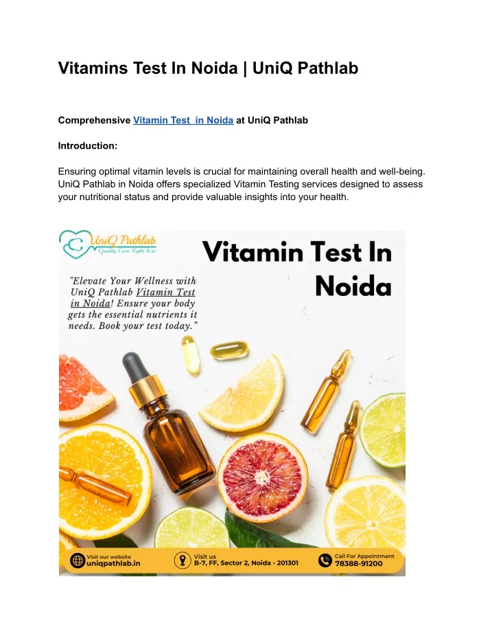 vitamins test in noida uniq pathlab