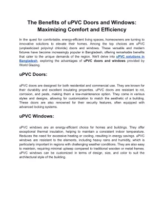 The Benefits of uPVC Doors and Windows_ Maximizing Comfort and Efficiency