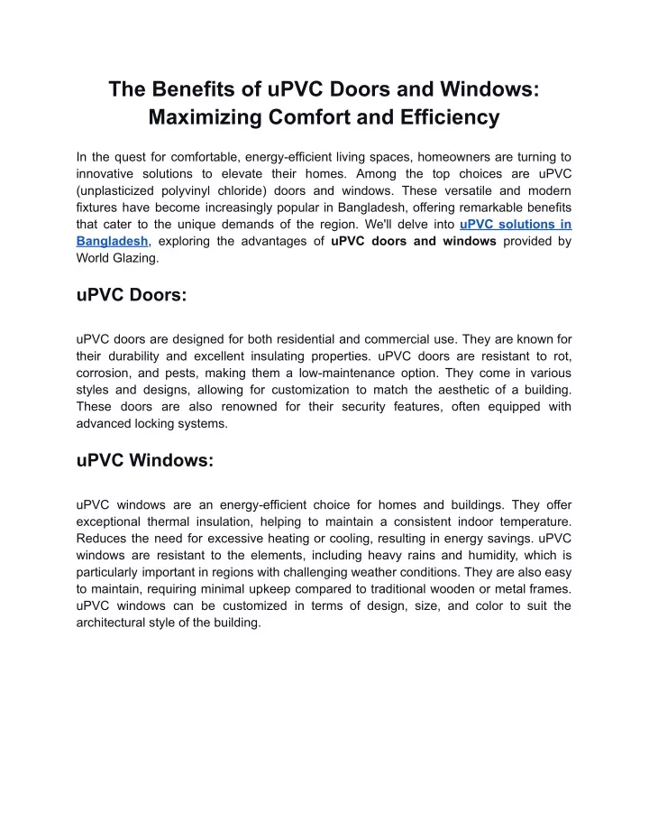 the benefits of upvc doors and windows maximizing